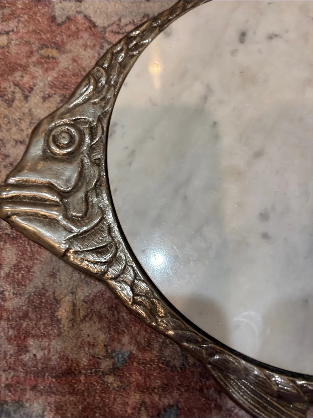 Vintage Marble Insert Fish Pewter Tray